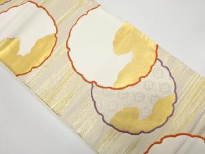 霞に雪輪・雲模様織り出し 袋帯